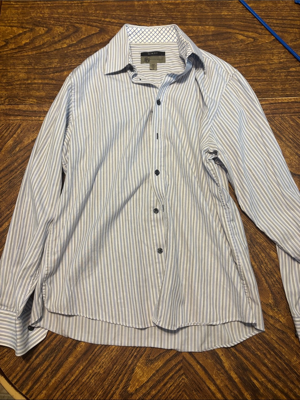 Jhane Barnes Light Blue and White Stripe Dress Shirt